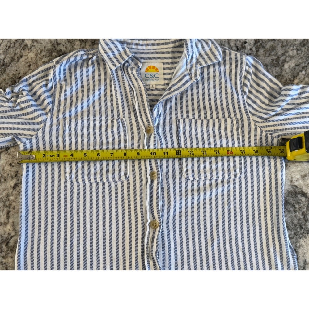 C&C California Womens Blue White Striped Long Sleeve Button Down‎ Shirt Small - Picture 5 of 5